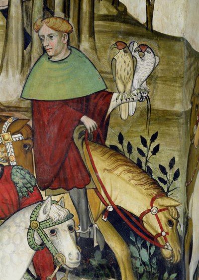 De Fontein van het Leven, detail van een valkenier die terugkeert naar de fontein, 1418-30 door Giacomo Jaquerio